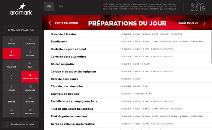 Menu restaurant allergens app